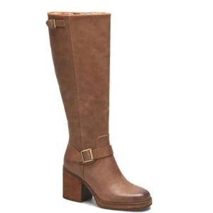 Kork Knee High Boots Size 8.5 in Rustic Brown Buckle Detail Block Heel NEW